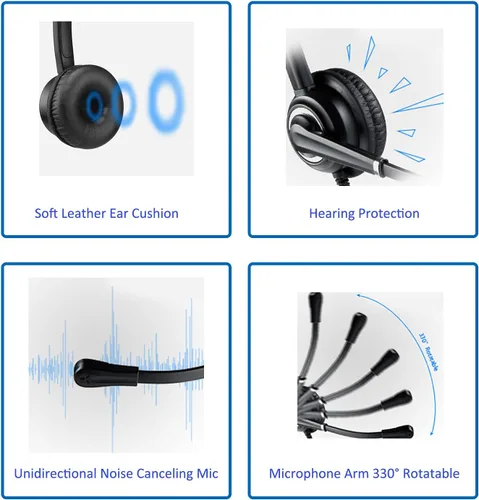 Vista 4 de Auriculares de 0.098 in con micrófono con cancelación de ruido para teléfono Panasonic, incluye conector de 0.138 in para teléfono inteligente, PC