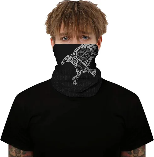 Vista 6 de DUOLIFU Geniales bandanas de calavera deportiva y casual, estampado vikingo, bufanda, pasamontañas, forro para casco