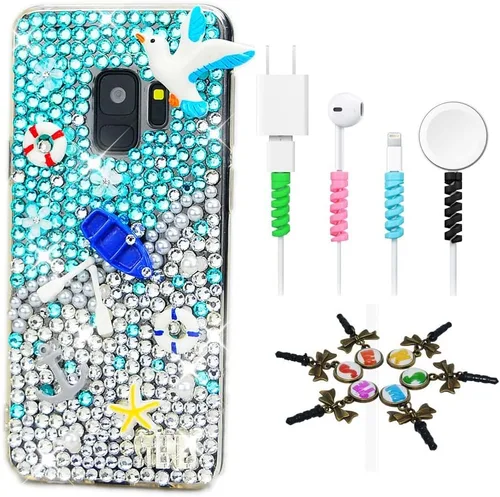 Vista 12 de Sparkle Funda compatible con Samsung Galaxy J2 Prime – Elegante funda 3D hecha a mano con diseño de estrella de mar y paloma de mar y paloma