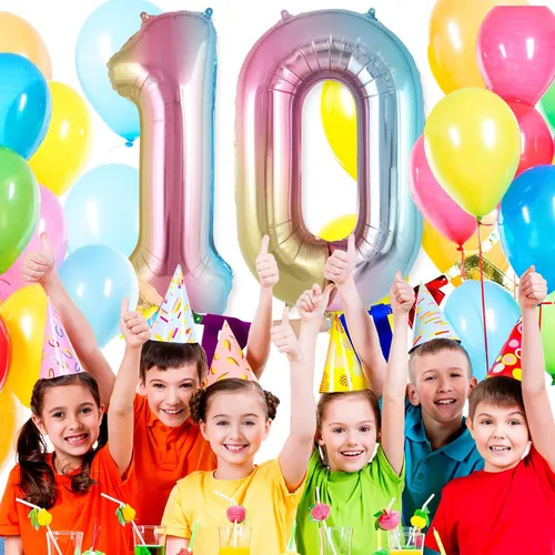 Vista 4 de Globo de número 0 con degradado de arcoíris, globos grandes de aluminio de 40 pulgadas, globos gigantes de Mylar número 0 para decoraciones