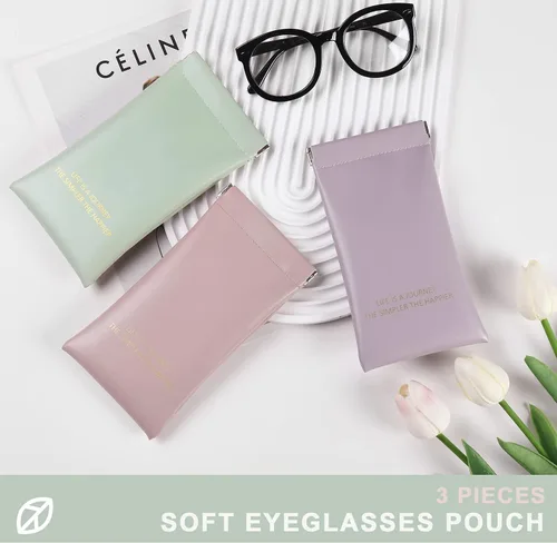 Vista 4 de LOXITP Paquete de 3 fundas suaves para lentes de lectura para mujeres, estuche portátil de cuero para lentes de lectura, paquete organizador