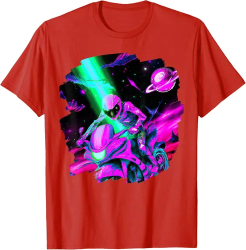 Vista 39 de Camiseta de motociclista espacial para motociclista astronauta, Negro, S