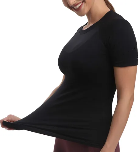 Vista 5 de RUNNING GIRL Camisas de entrenamiento sin costuras para mujer, camisetas de manga corta con cuello redondo, camisetas de yoga elásticas