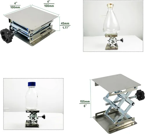 Vista 3 de (R) Lab Jack Lift Scissor Table Mini Acero Inoxidable 4 "x4" x 6 " Carga máxima 6.6 lbs/3kg