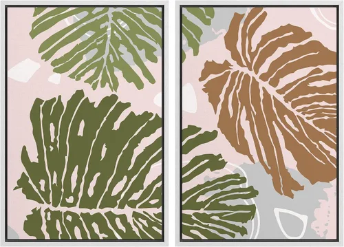 Vista 54 de SIGNFORD Lienzo enmarcado para pared, juego de arte geométrico retro de mediados de siglo, plantas forestales, ilustraciones con formas abstractas