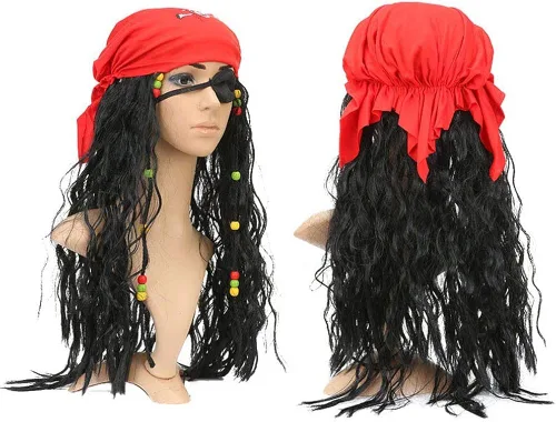 Vista 7 de Disfraz de piratas del Caribe Jack Sparrow máscara Cosplay adulto capitán pirata Headscarf accesorios conjuntos para Halloween regalo de fantasía