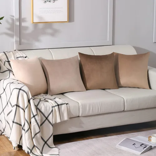 Vista 2 de Juego de 4 fundas de almohada neutras de 18 x 18 pulgadas, fundas de cojín de terciopelo suave, fundas de almohada sólidas, lujosas fundas