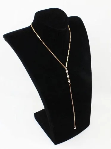 Vista 4 de Collar de telón de fondo de cristal de boda con circonita cúbica dorada, collar de cadena larga con diamantes de imitación en Y, collar de espalda