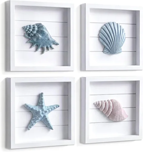 Vista 12 de TideAndTales - Decoración de playa de conchas marinas (juego de 4) conchas 3D texturizadas y decoraciones de estrellas de mar para el hogar o casa