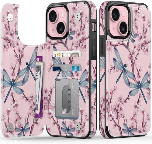 Vista 61 de FUNMIKO Funda tipo cartera para iPhone 15 con tarjetero + clip para efectivo, bloqueo RFID, protección contra caídas de grado militar y obras