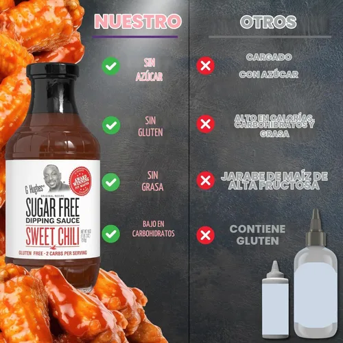 Vista 6 de G Hughes Salsa de chile dulce sin azúcar, 18 onzas (paquete de 4) Salsas de inmersión sin gluten, salsa picante sin azúcar, condimento de chile
