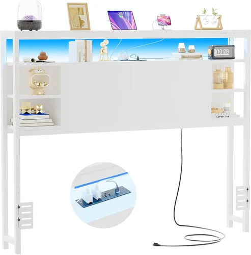 Vista 12 de Unikito Cabecera individual con almacenamiento, cabeceros con toma de corriente y luces LED inteligentes, cabecera resistente para cama