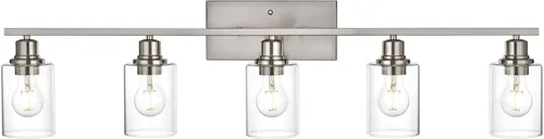 Vista 10 de Lámpara de pared de 3 luces de níquel cepillado de metal, lámpara de tocador de interior con pantalla de vidrio transparente, accesorios