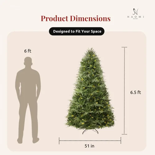 Vista 2 de Naomi Home - Árbol de Navidad realista preiluminado de 6.5 pies, 400 luces Con bisagras