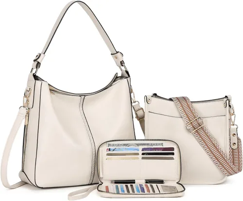 Vista 18 de Carteras para Mujeres 3PCS, Juego de Bolsos Cruzados Bolso Grande de Cuero Carteras de Hombro con Billetera Correas Ajustables para Damas Tote