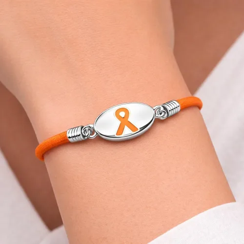 Vista 2 de Fundraising For A Cause Pulseras elásticas de cinta naranja - Pulseras de concienciación de cinta naranja para concientización sobre la leucemia