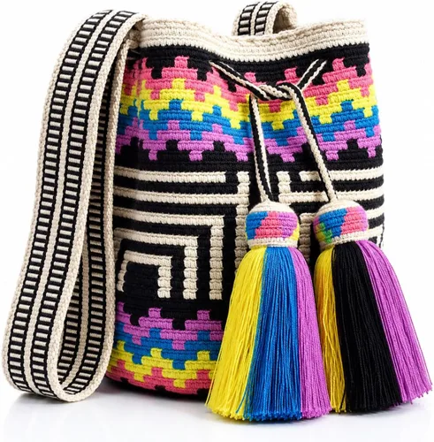 Vista 8 de WYOU Designer Collection Wayuu Hand-Woven Macrame Purse, Raffia Handbag, Classy Summer Crossbody Bags for Women, Medium Diseño 136