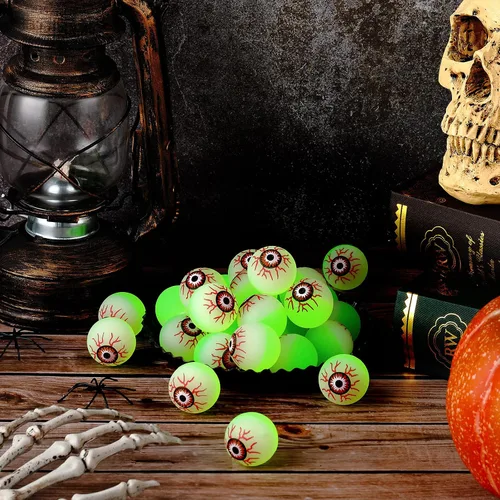 Vista 6 de Chalyna 100 globos oculares brillantes de Halloween de 1.1 pulgadas, bolas rebotantes que brillan en la oscuridad, juguetes luminosos de miedo