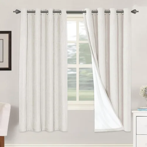 Vista 213 de H.VERSAILTEX Cortinas 100% opacas con aislamiento térmico, texturizadas, de lino, con bloqueo completo de calor y luz, para sala de estar y Negro
