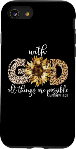 Vista 18 de iPhone 16 With God All Things Are Possible Leopard Sunflower Faith Case