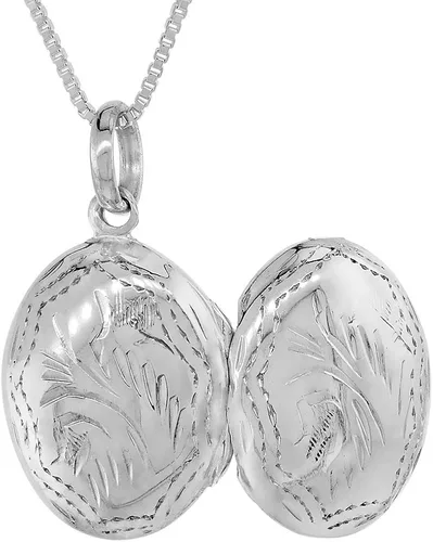 Vista 3 de Plata de ley Pequeño Oval Locket ColganteEncanto grabado a mano, 34inch