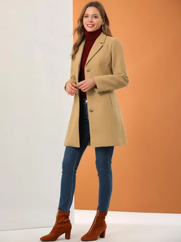 Vista 3 de Allegra K Abrigo de invierno para mujer 2026 otoño con un solo botonadura, gabardina larga