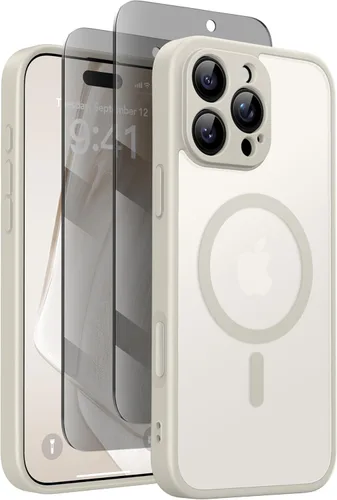 Vista 30 de GolbinBox - Funda magnética para iPhone 13 Pro Max, compatible con MagSafe, protección de cámara, protector de privacidad, funda translúcida mate, a