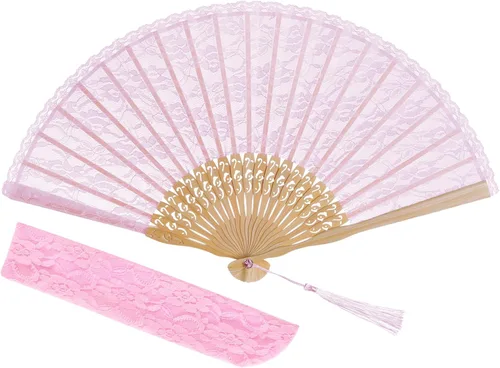 Vista 8 de choyaxo - Abanico de mano de encaje chino plegable de bambú y seda para mujeres, para decoración de bodas, bailes y fiestas, negro