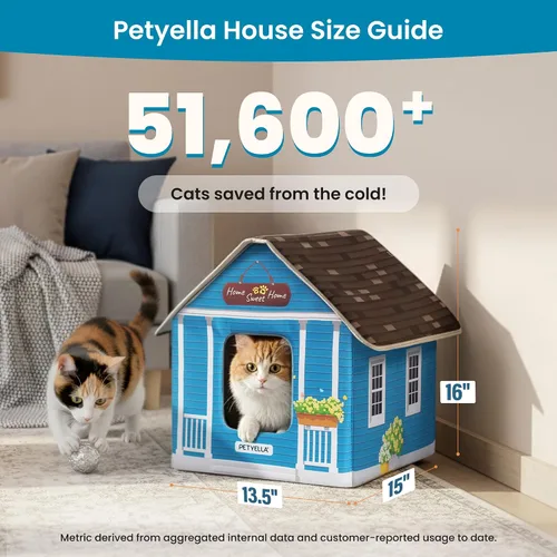 Vista 9 de Casa climatizada de lujo para gatos para invierno, resistente a la intemperie, aislada, fácil montaje, almohadilla térmica para gatos, puertas