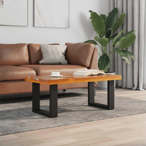Vista 2 de vidaXL Mesa de centro de madera maciza de teca y mango hecha a mano con decoración de resina transparente, estilo industrial, multicolor, 39.4 x
