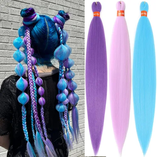 Vista 33 de Cabello trenzado preestirado ombré, extensiones de cabello trenzado sedoso, sin picazón, trenzas de cabello trenzado de ganchillo con textura Yaki
