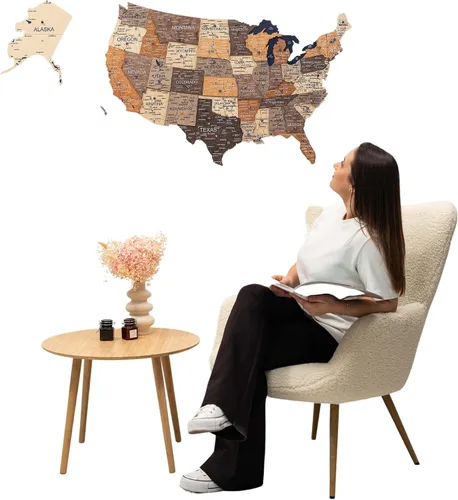 Vista 14 de Enjoy The Wood Wooden USA Mapa visitado Lugares visitados (pequeño, nogal oscuro)