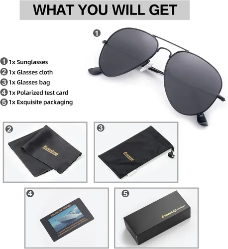 Vista 6 de EVANLCAP Gafas de sol polarizadas para mujer, protección UV, gafas de sol retro de aviador para hombre