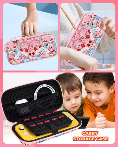 Vista 6 de Xinocy Carrying Case for Nintendo Switch Lite 2019 Travel Carry Cases for Girls Kids Boys Teen Cute Girly Design Anime Fun Portable Hard Shell