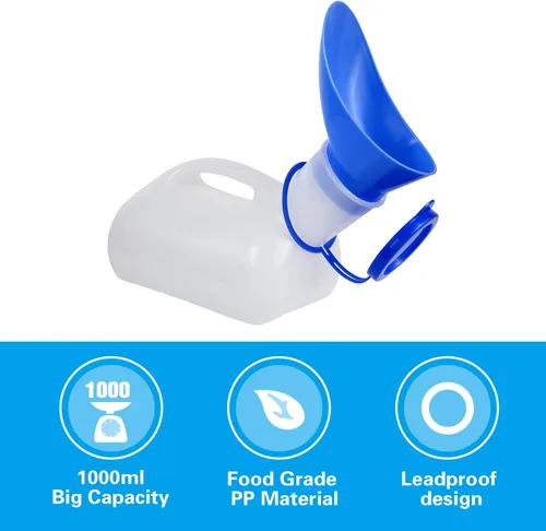 Vista 2 de AWOKEN Orinal Unisex, Orinal de Inodoro Portátil para Hombres y Mujeres, Botella de Orina con Tapa Sellada y Embudo para Niños Mayores y Pacientes