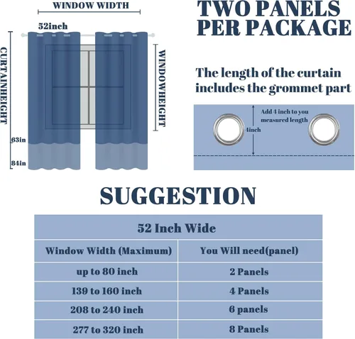 Vista 7 de Cortinas opacas bohemias para dormitorio, cortinas modernas de mediados de siglo color azul, cortinas térmicas con ojales para oscurecer