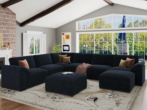Vista 48 de EASE MOOSE Sofá modular verde seccional de gran tamaño en forma de L Pana verde