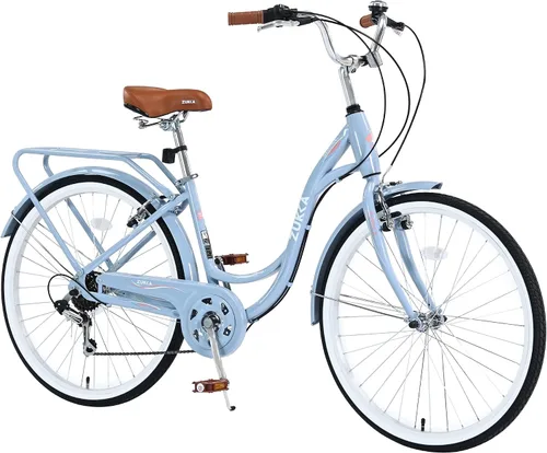 Vista 11 de MEGHNA Beach Cruiser Bike Low Step - Through 24 inch/26 inch Bike Elegant Lady Bike V - Brake 7 Speed Cruiser Bike with Rear Rack Bell for Girls