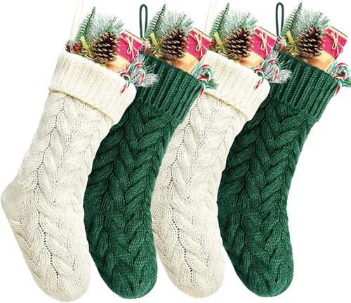 Vista 16 de Medias de Navidad, 18 pulgadas, calcetines de punto trenzado azul para decoración de Navidad, paquete de 4