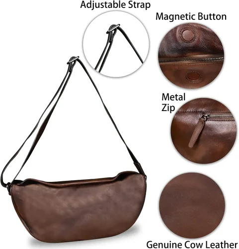 Vista 6 de Bolso bandolera de cuero genuino, mochila casual vintage hecha a mano para senderismo, bolso de hombro para motocicleta, bolso de hombro