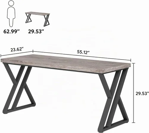Vista 2 de Tribesigns Escritorio para computadora de escritura, escritorio de estudio resistente de 55 pulgadas con patas de metal en forma de Z, escritorio