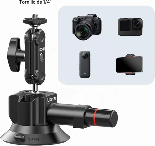 Vista 5 de UURig SC-01 Soporte de succión de 3 pulgadas para cámara de acción de vlogging para coche con abrazadera para teléfono inteligente compatible