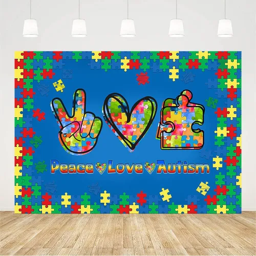 Vista 2 de AIBIIN Telón de fondo de cabina de fotos para concienciación sobre el autismo de 7 x 5 pies, apoyo inspirador para el autismo, decoración de abril