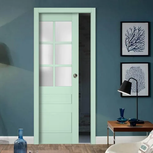 Vista 2 de Puerta corrediza francesa de bolsillo de 24 x 80 pulgadas con Veregio 7339 Oliva con vidrio esmerilado Kit de accesorios de riel Puerta