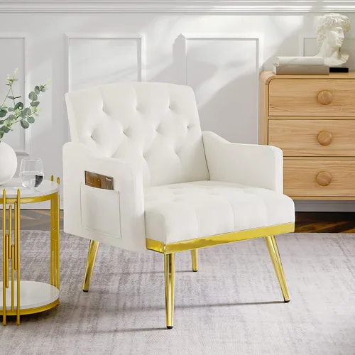Vista 3 de Sofá con acento de terciopelo, moderno sillón tapizado con bolsillo para sala de estar, dormitorio, oficina, sala de recepción, sala de estar