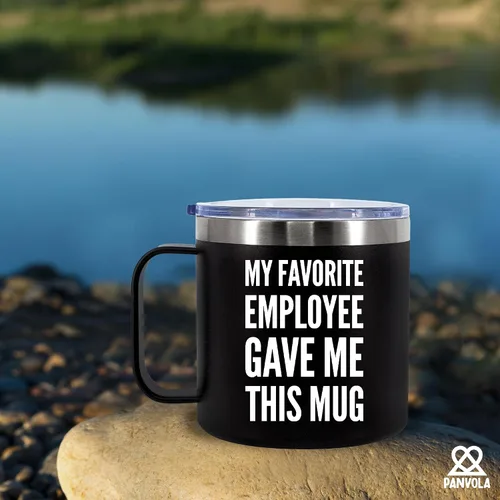 Vista 6 de Taza de café aislada de 14 onzas con asa y tapa, regalo para jefes, gerente de empleador de parte de un compañero de trabajo, vaso térmico de acero