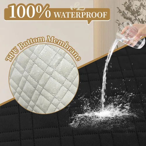 Vista 2 de Fundas de terciopelo 100% impermeables para sofá biplaza, fundas lavables para sofá de 2 plazas, fundas de sofá aptas para mascotas, protector