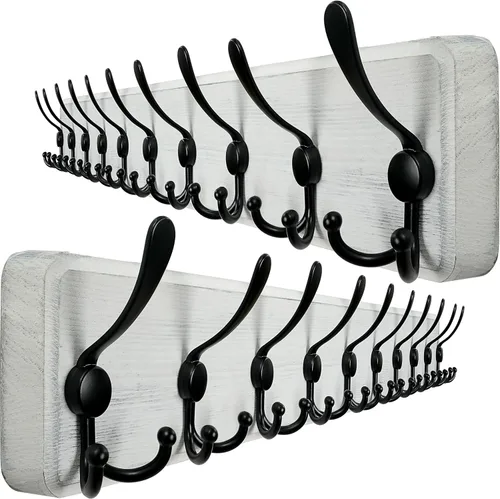 Vista 15 de WEBI Perchero de pared, ganchos para abrigos de pared rústicos, 16" de orificio a orificio, gancho grande para colgar en la pared, perchero
