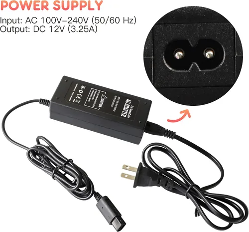 Vista 4 de Fuente de alimentación de CA para Gamecube cable adaptador de corriente CA y cable AV para consola Nintendo Gamecube NGC
