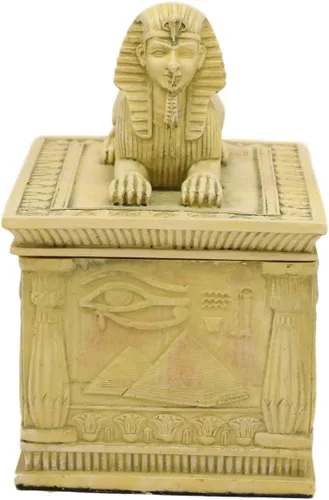 Vista 6 de Ebros - Caja rectangular decorativa con acabado arenisca de 4.25 pulgadas de largo, monumento clásico de Egipto, androesfinge con deidades